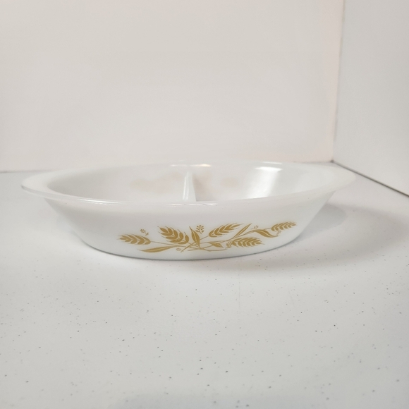 Vintage Sears Divided Baking Serving Vegetable Casserole Dish Wheat Pattern 70s - Picture 4 of 8